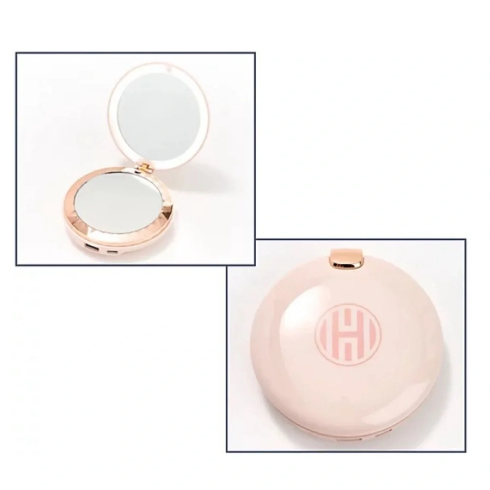 NEW - HALO 3-in-1 Compact Mirror w/ Light and 5,000mAh Power Bank. Color: Peach